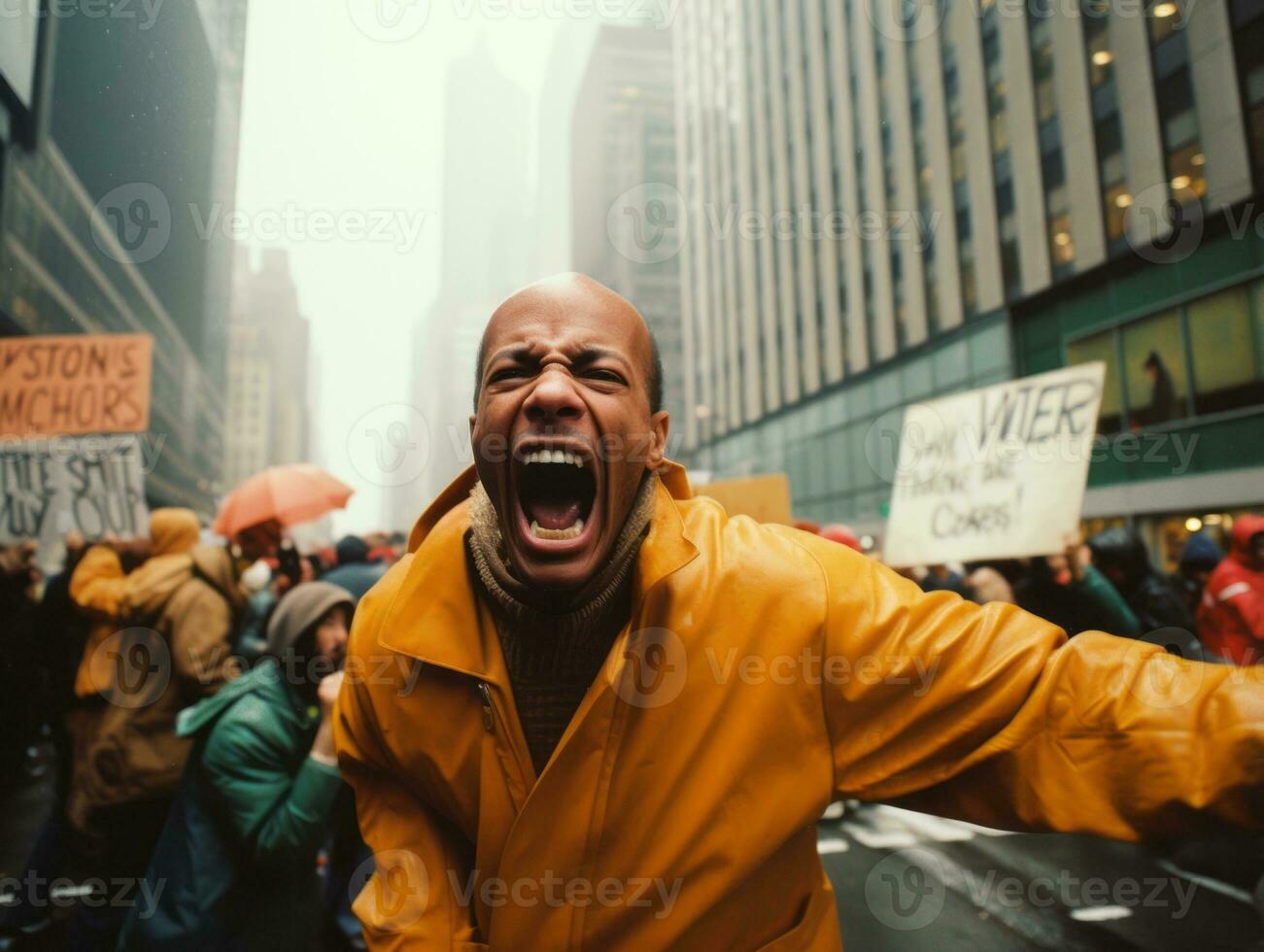 Historic colored photo of a man leading a protest AI Generative