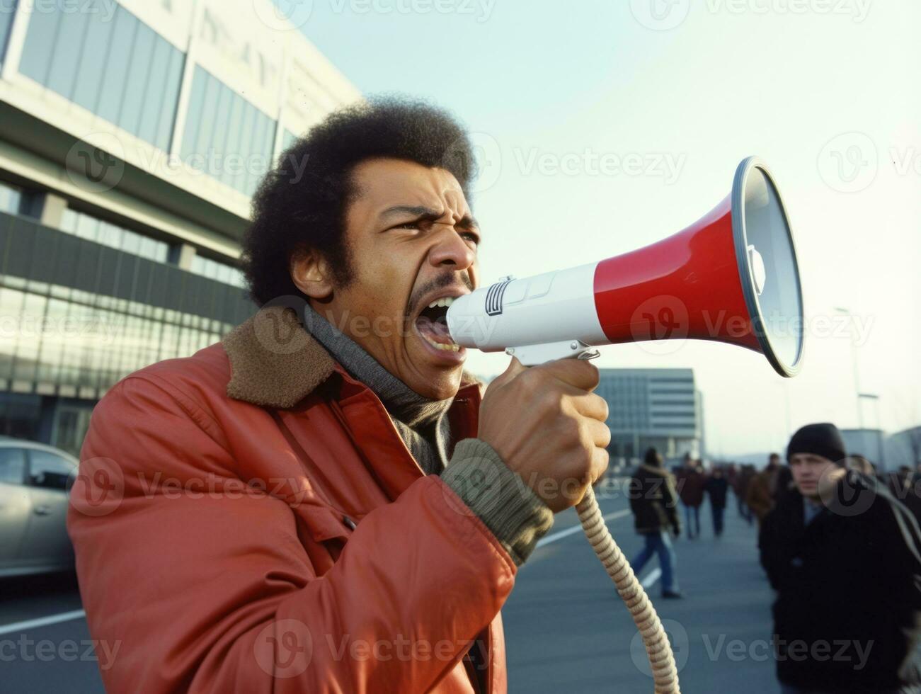 Historic colored photo of a man leading a protest AI Generative