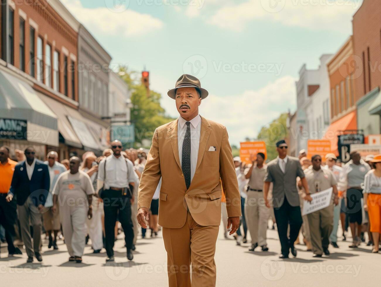 Historic colored photo of a man leading a protest AI Generative