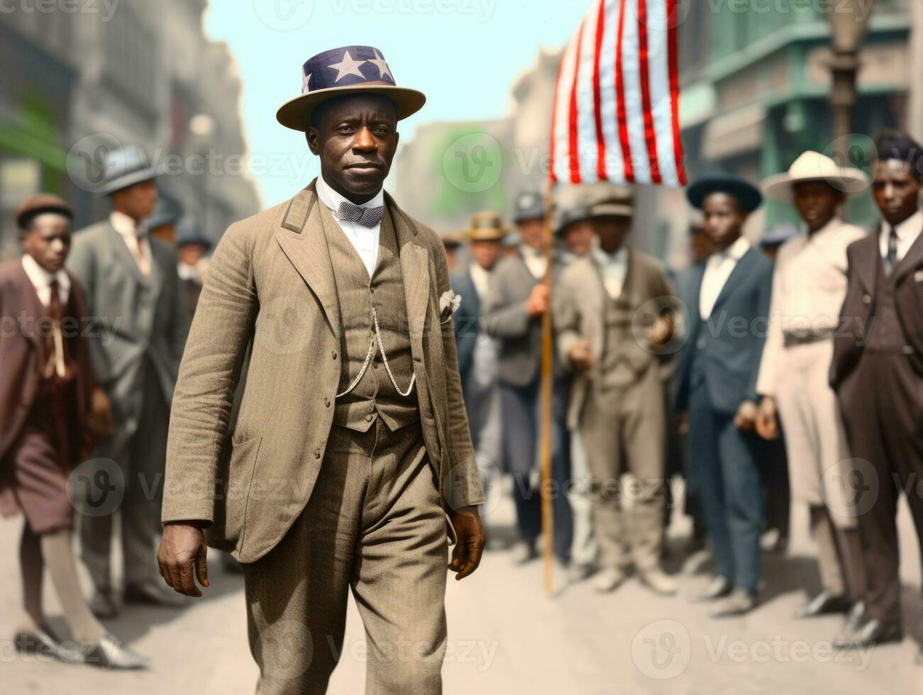 Historic colored photo of a man leading a protest AI Generative