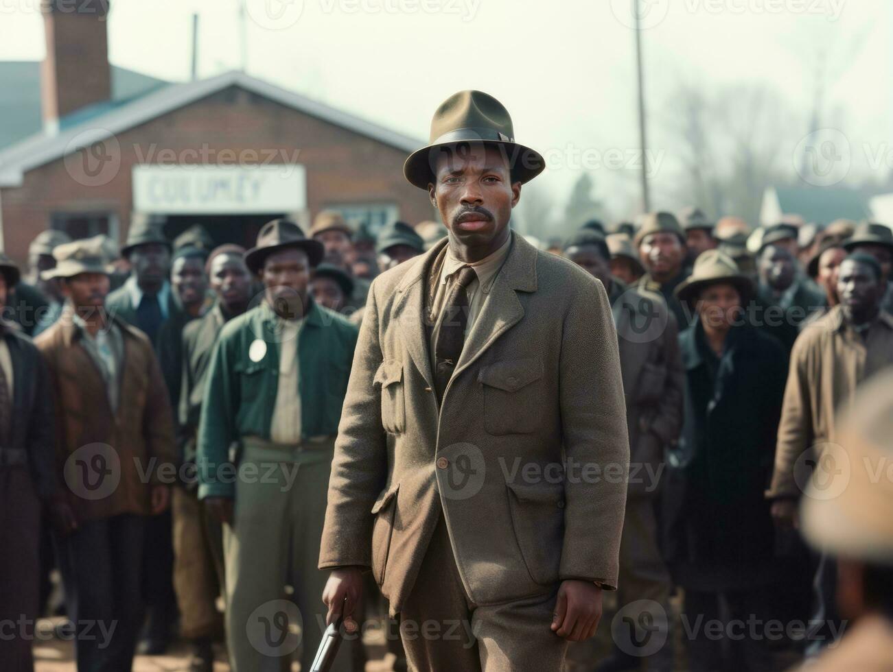 Historic colored photo of a man leading a protest AI Generative