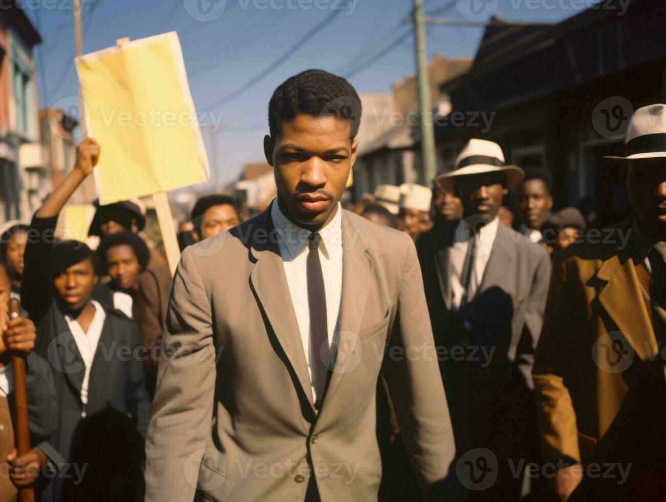 histórico de colores foto de un hombre líder un protesta ai generativo