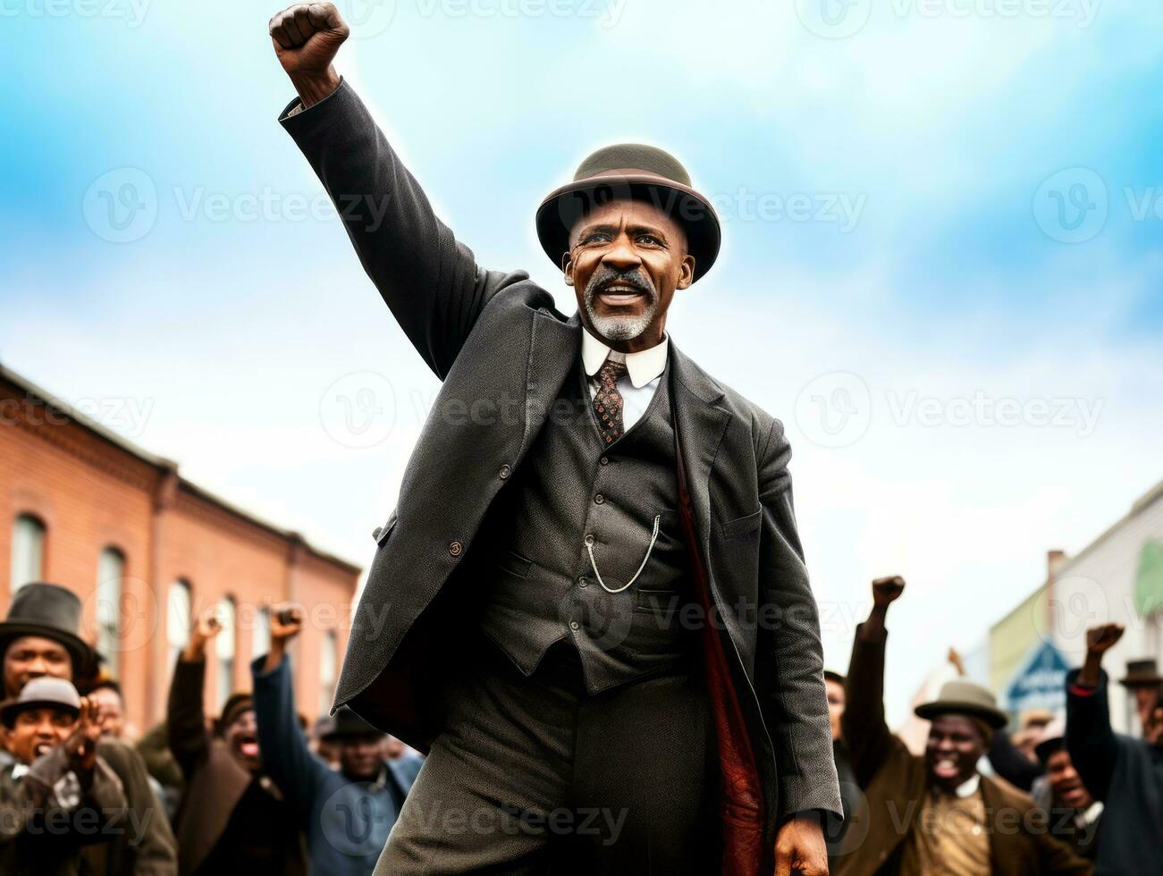 Historic colored photo of a man leading a protest AI Generative