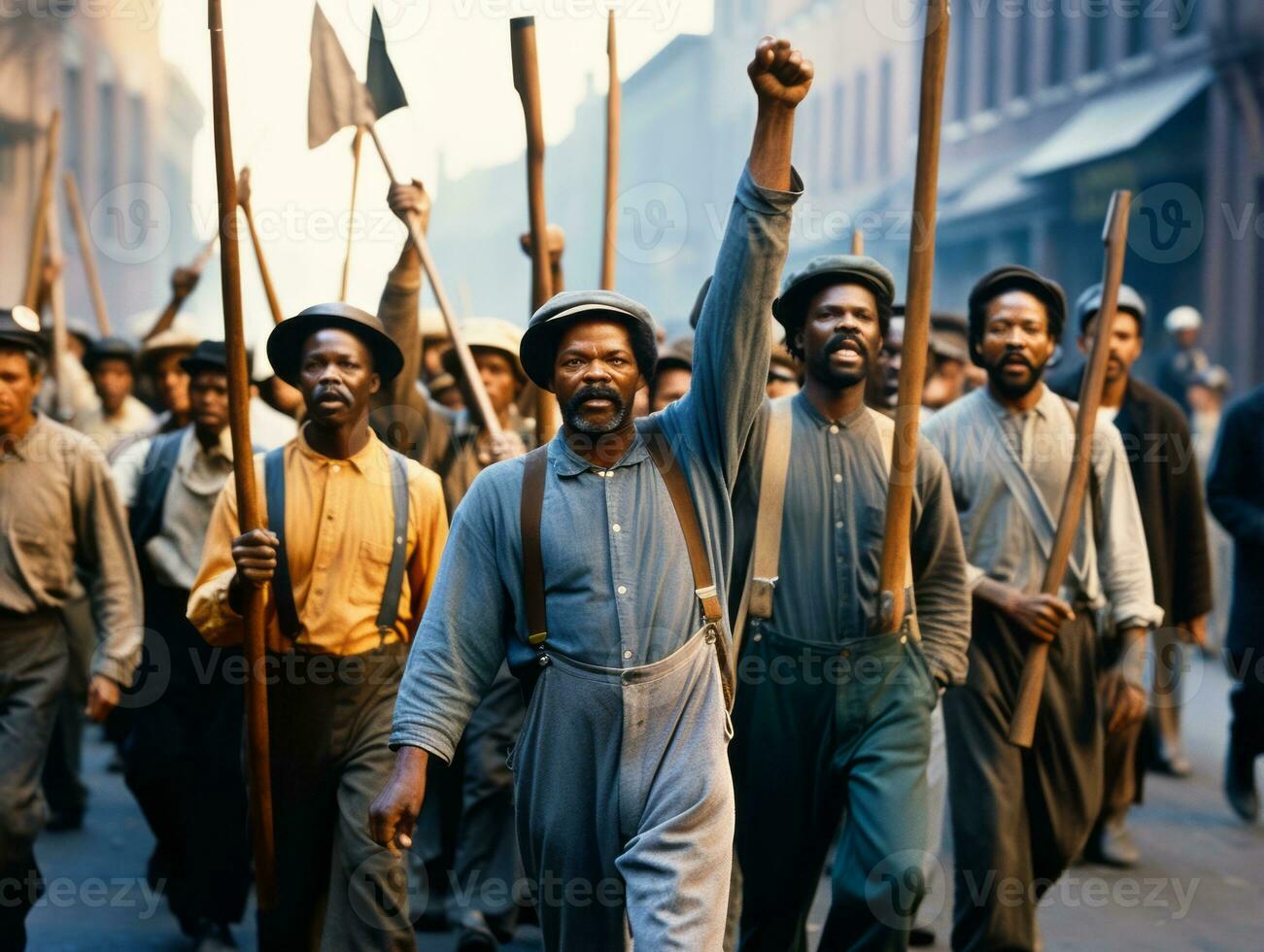 Historic colored photo of a man leading a protest AI Generative