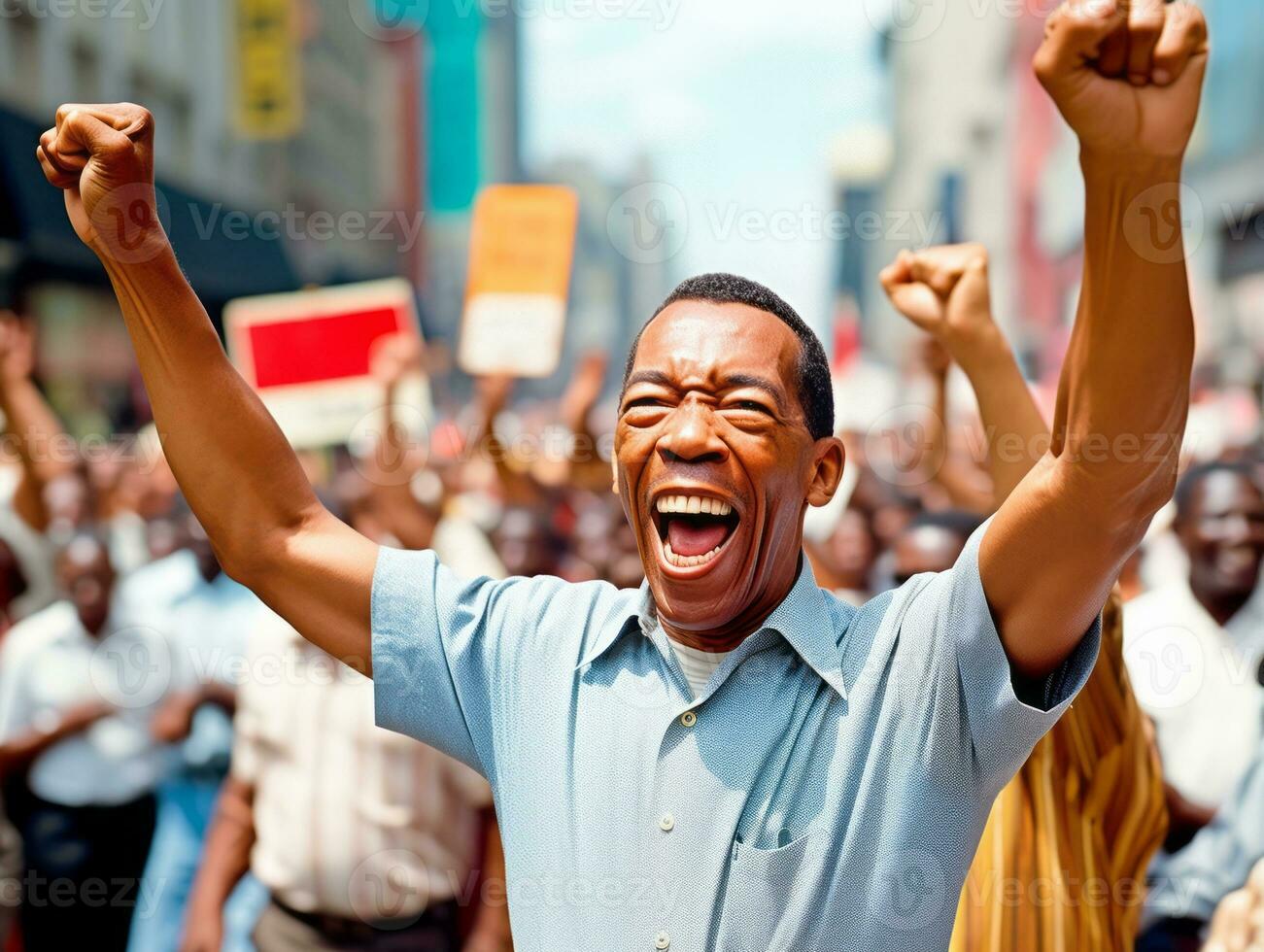 Historic colored photo of a man leading a protest AI Generative