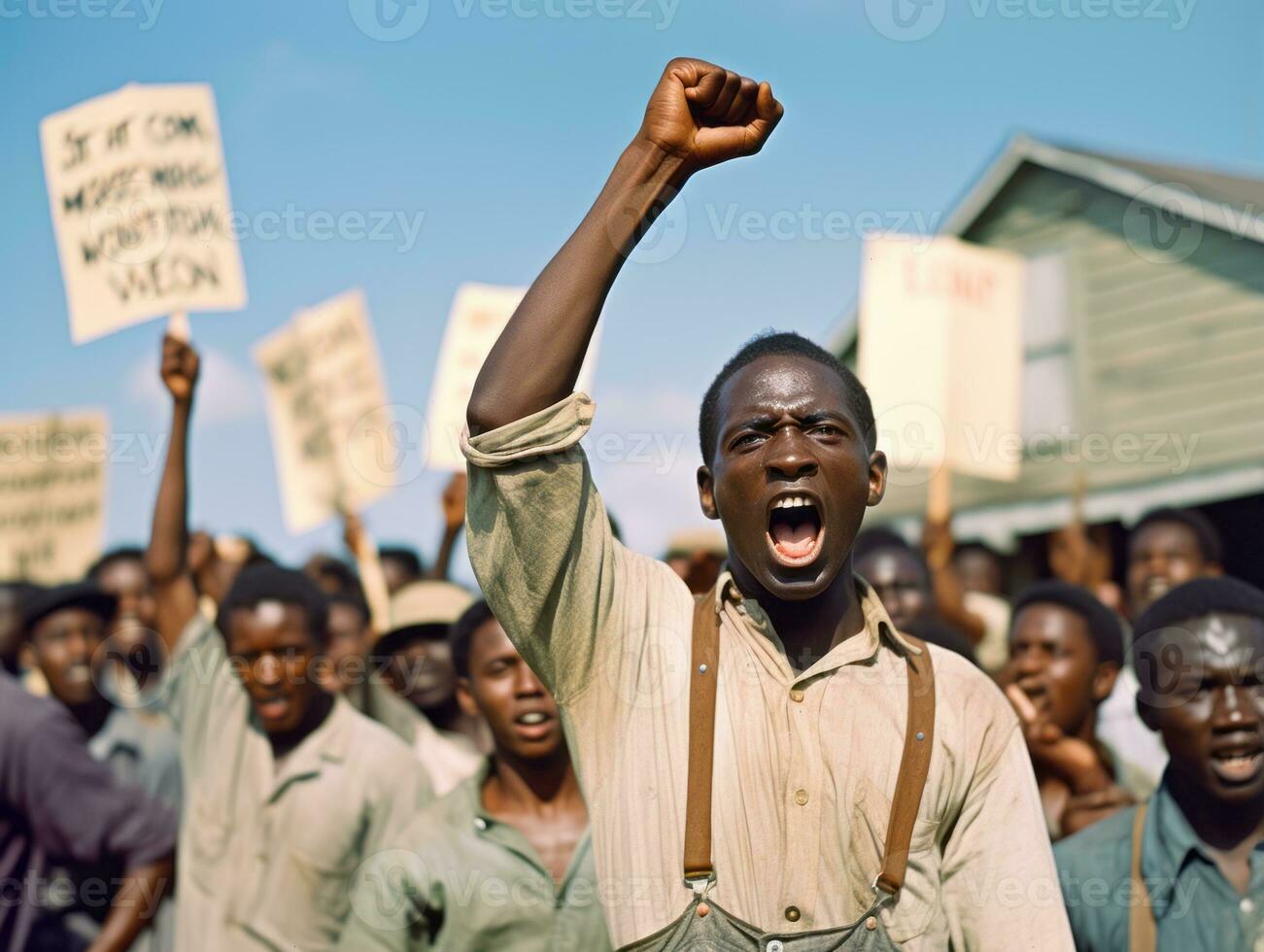 Historic colored photo of a man leading a protest AI Generative