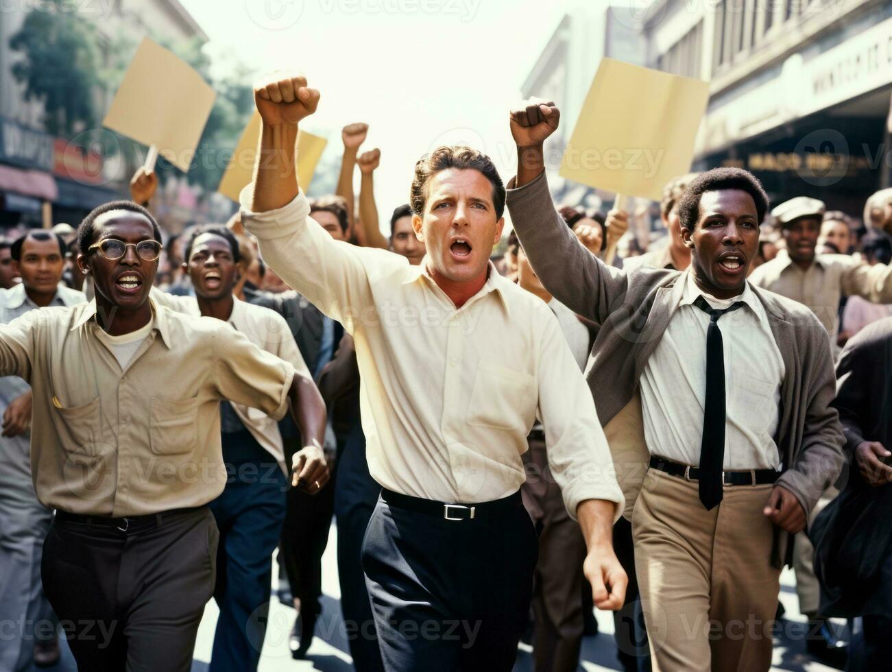 Historic colored photo of a man leading a protest AI Generative