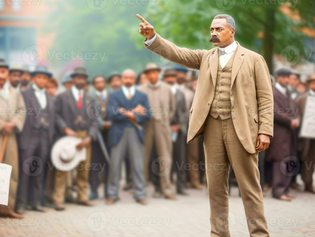 histórico de colores foto de un hombre líder un protesta ai generativo
