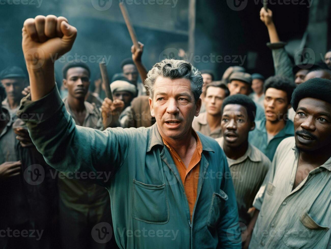 Historic colored photo of a man leading a protest AI Generative