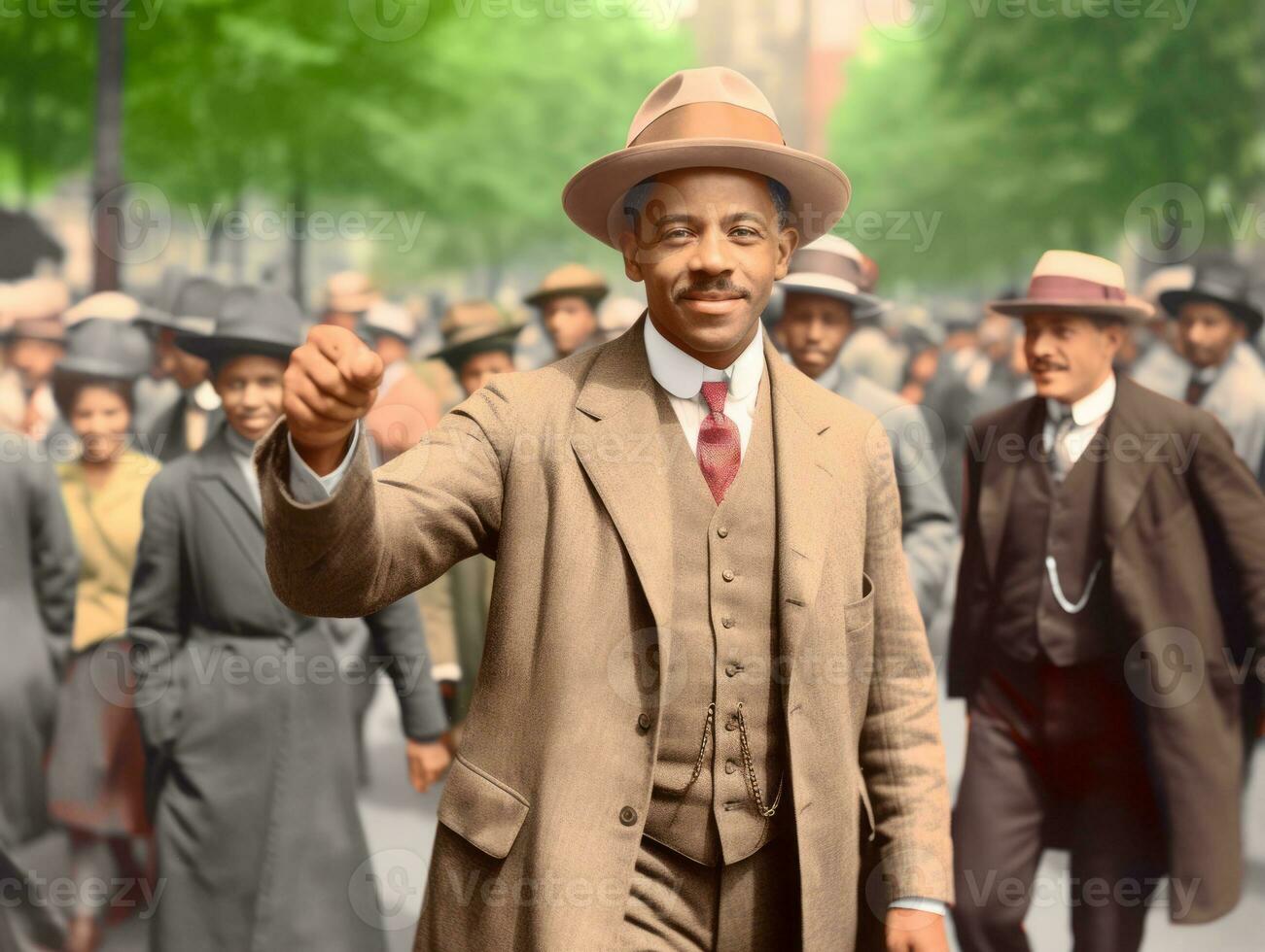 Historic colored photo of a man leading a protest AI Generative