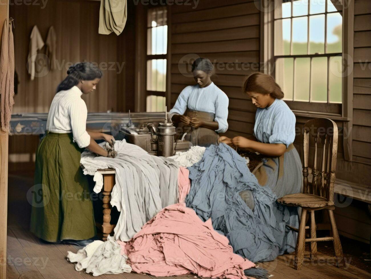 Historic colored photo of a womans daily work in the past AI Generative