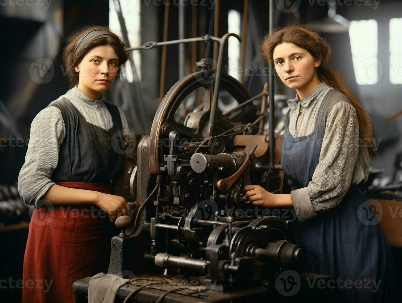 histórico de colores foto de un mujeres diario trabajo en el pasado ai generativo