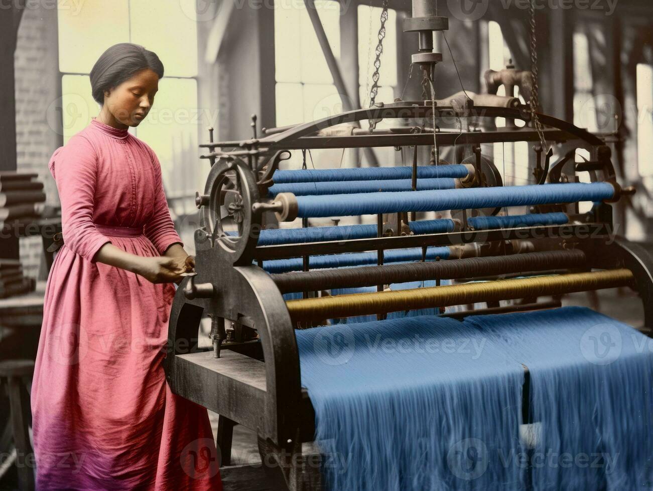 Historic colored photo of a womans daily work in the past AI Generative