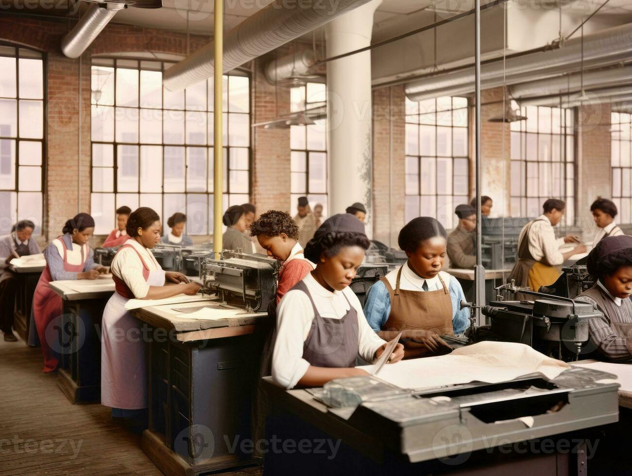 Historic colored photo of a womans daily work in the past AI Generative