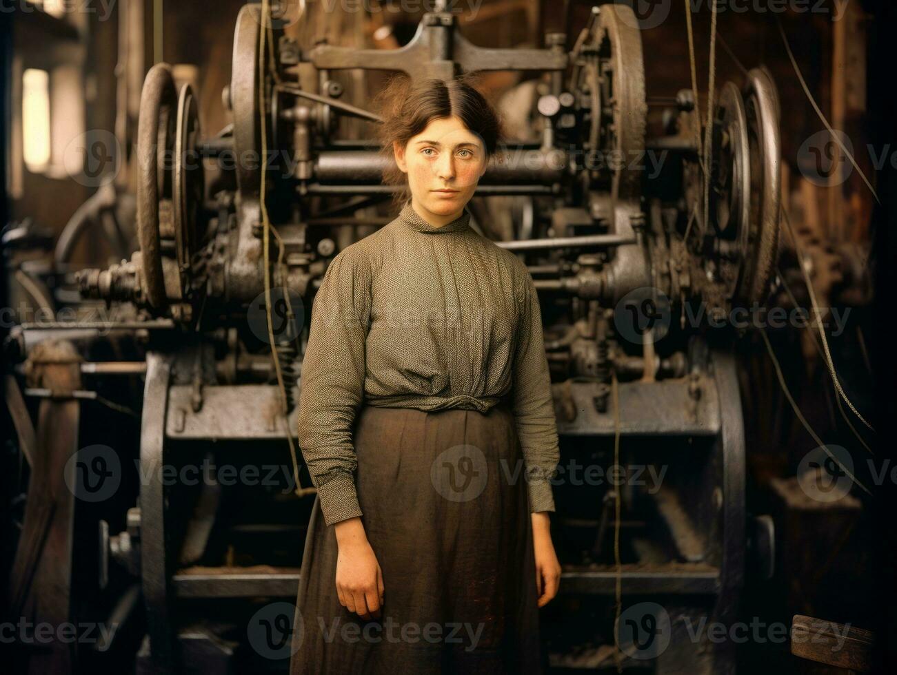Historic colored photo of a womans daily work in the past AI Generative