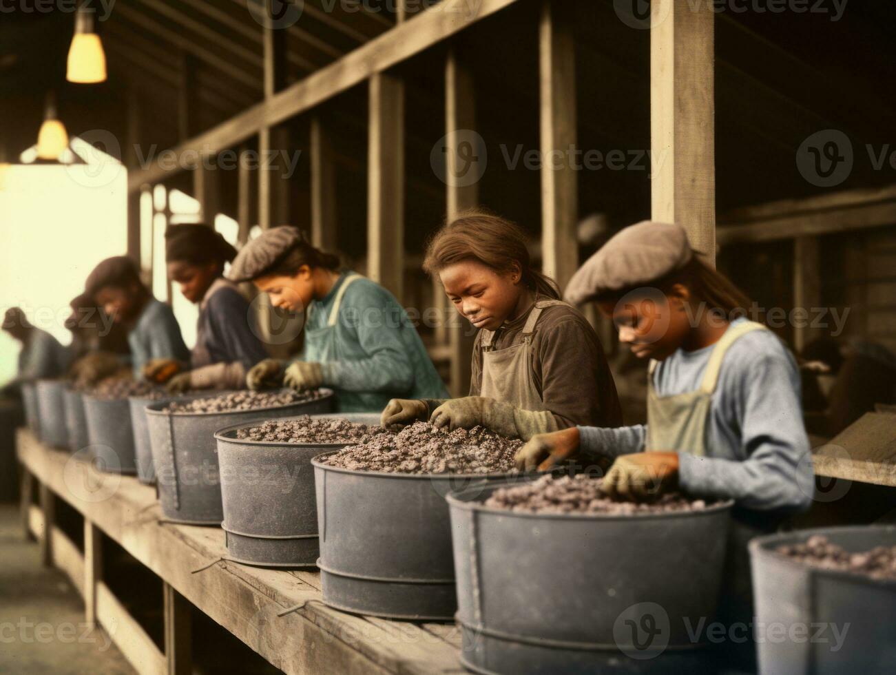 Historic colored photo of a womans daily work in the past AI Generative