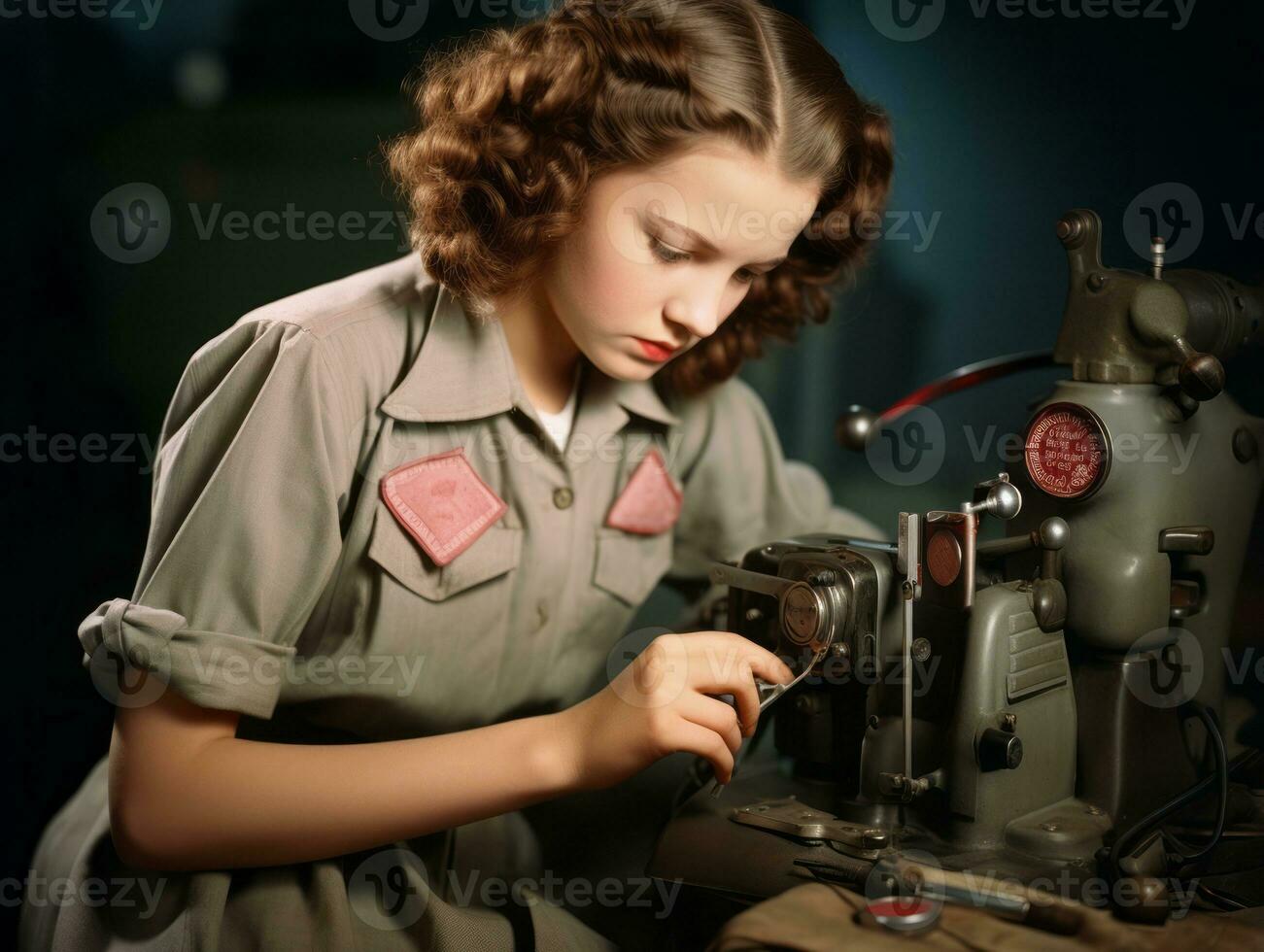 Historic colored photo of a womans daily work in the past AI Generative