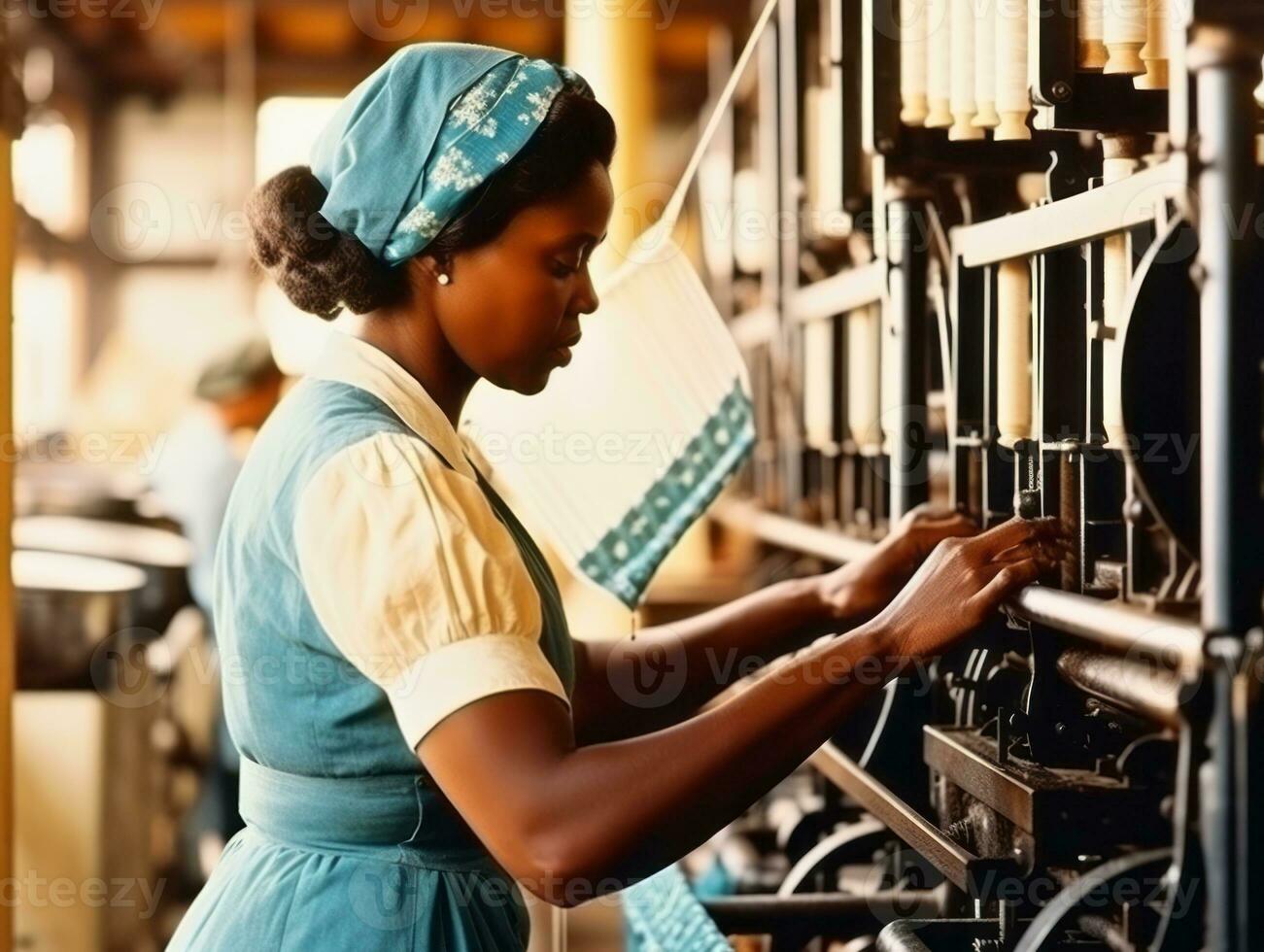 Historic colored photo of a womans daily work in the past AI Generative