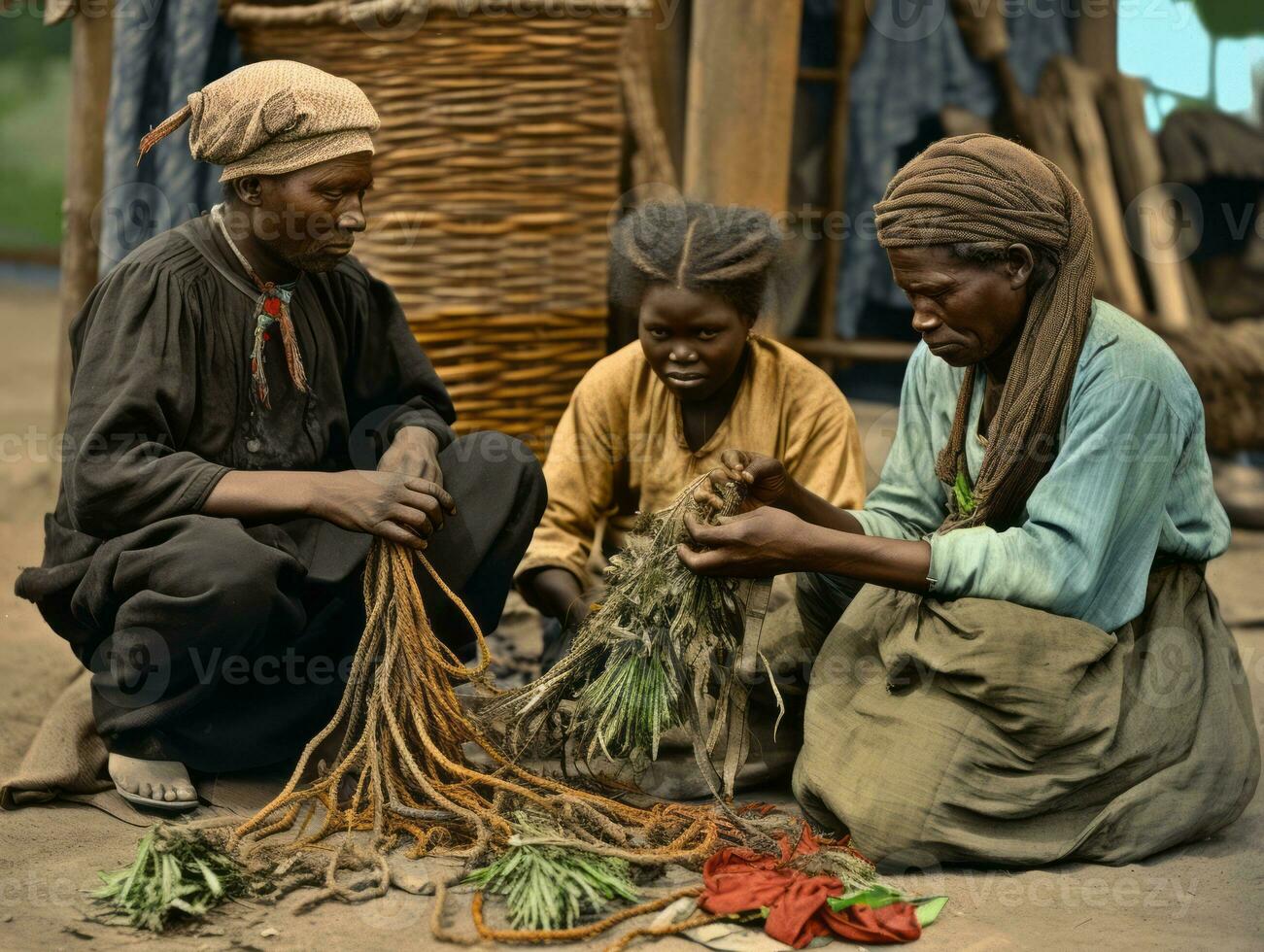 Historic colored photo of a womans daily work in the past AI Generative