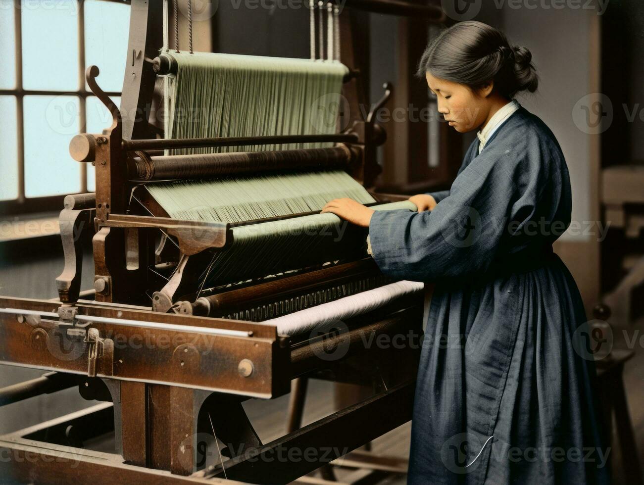 Historic colored photo of a womans daily work in the past AI Generative