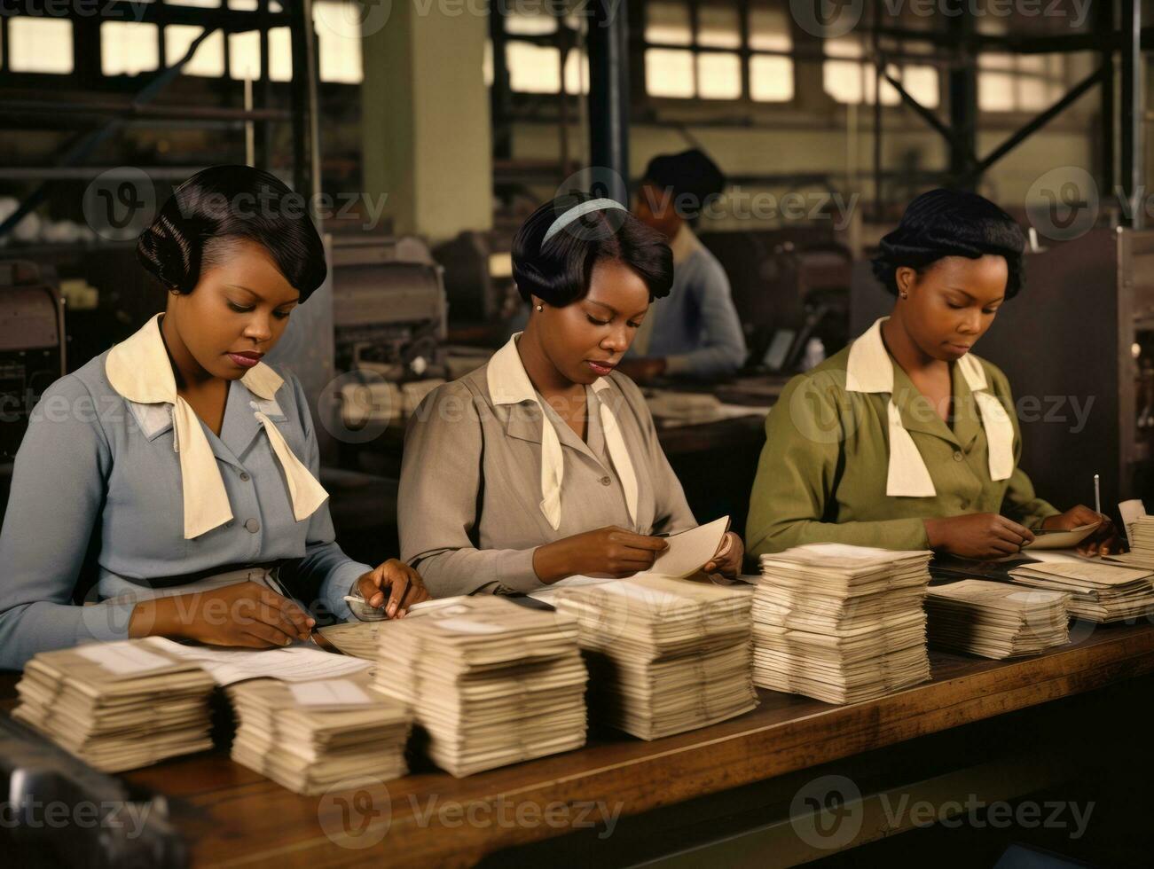 Historic colored photo of a womans daily work in the past AI Generative
