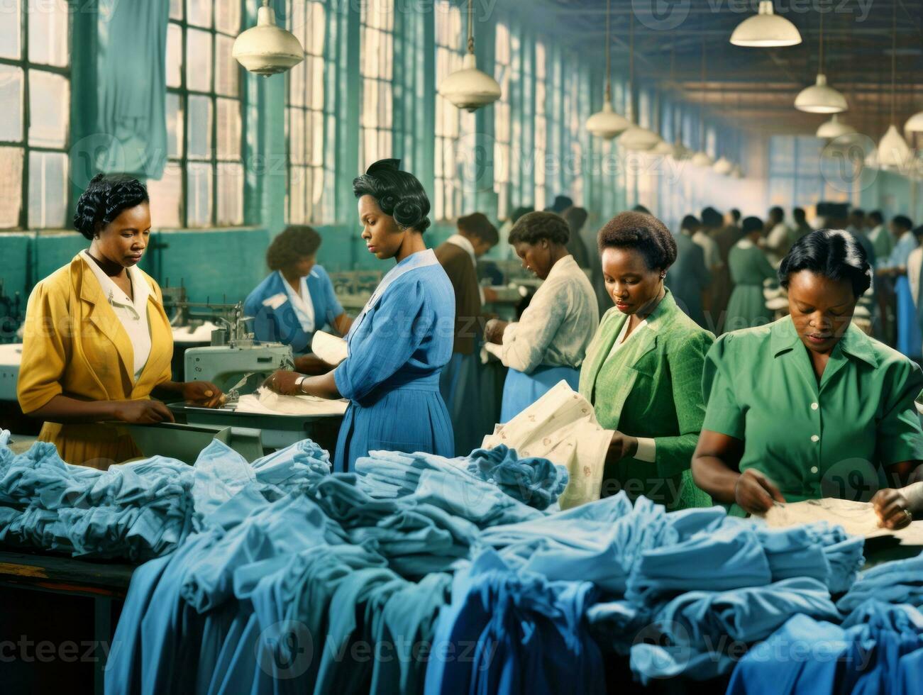 Historic colored photo of a womans daily work in the past AI Generative