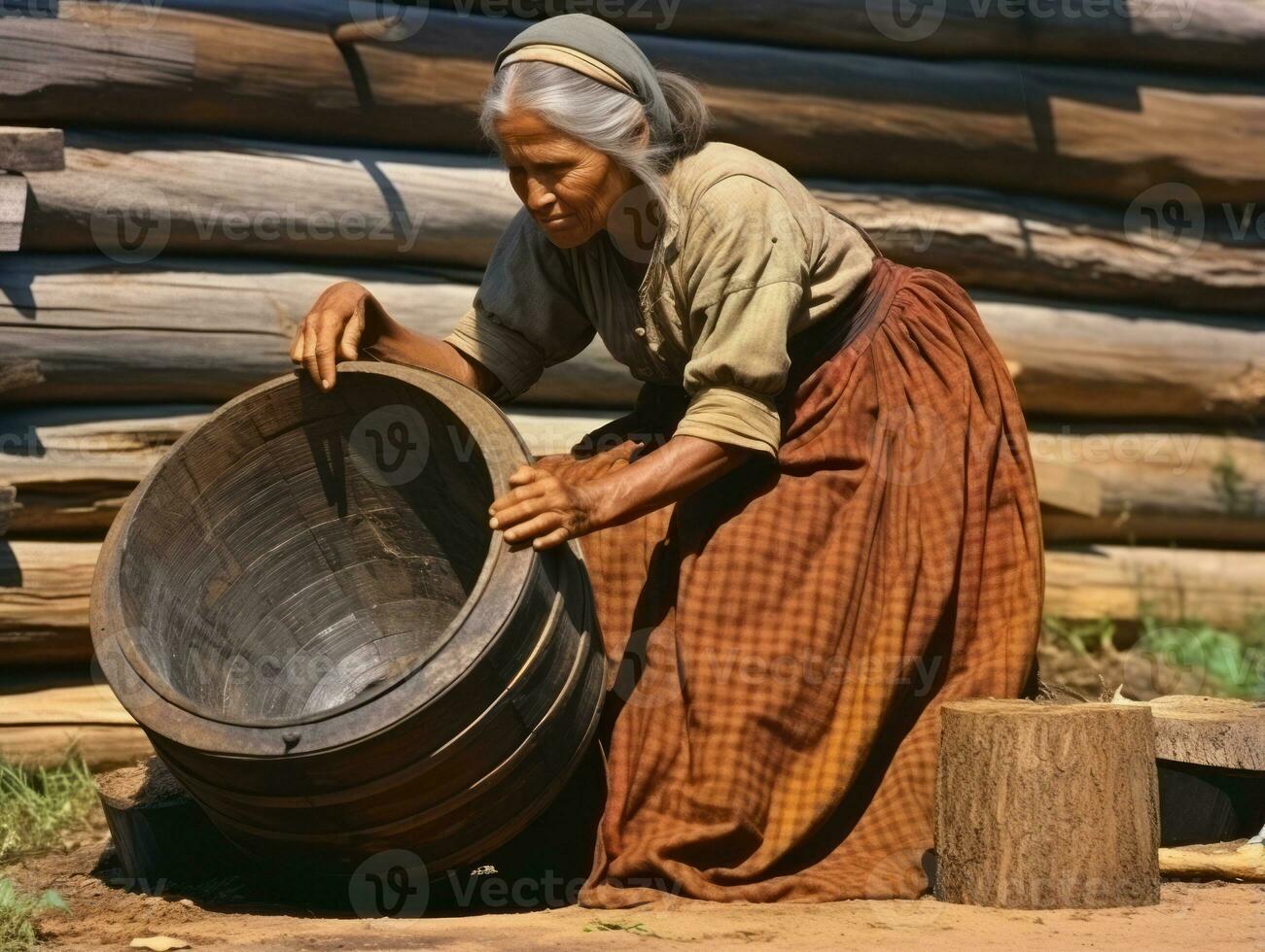 Historic colored photo of a womans daily work in the past AI Generative