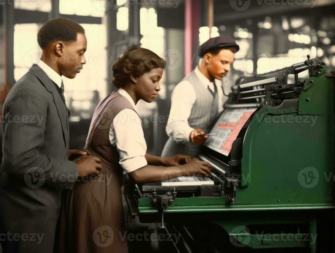 Historic colored photo of a womans daily work in the past AI Generative