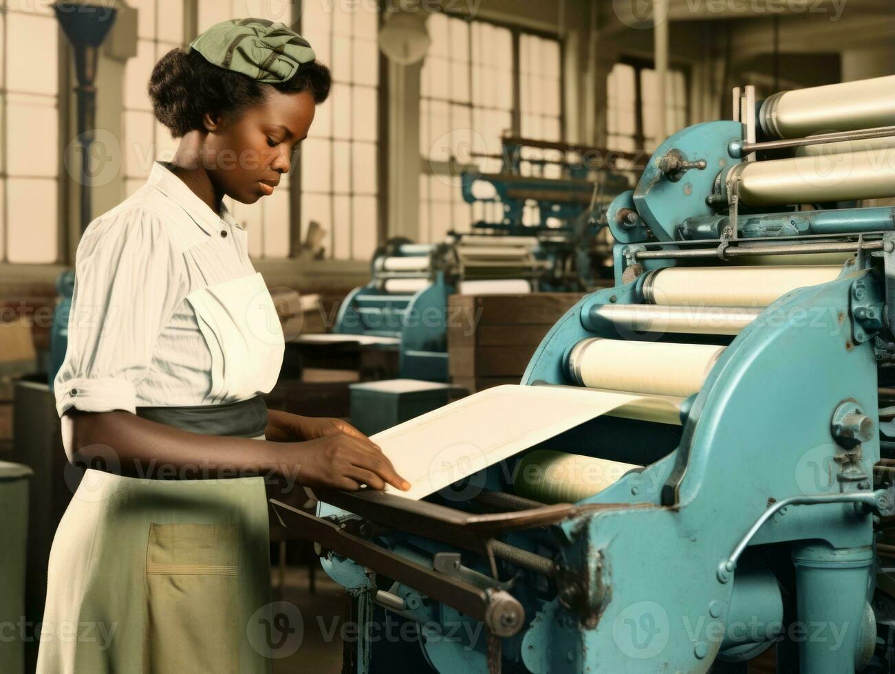 Historic colored photo of a womans daily work in the past AI Generative