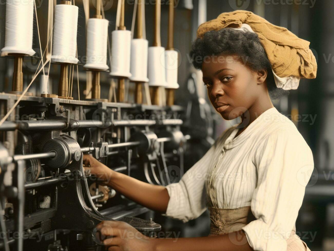 Historic colored photo of a womans daily work in the past AI Generative