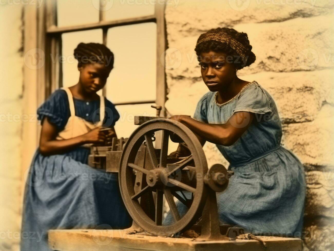 Historic colored photo of a womans daily work in the past AI Generative