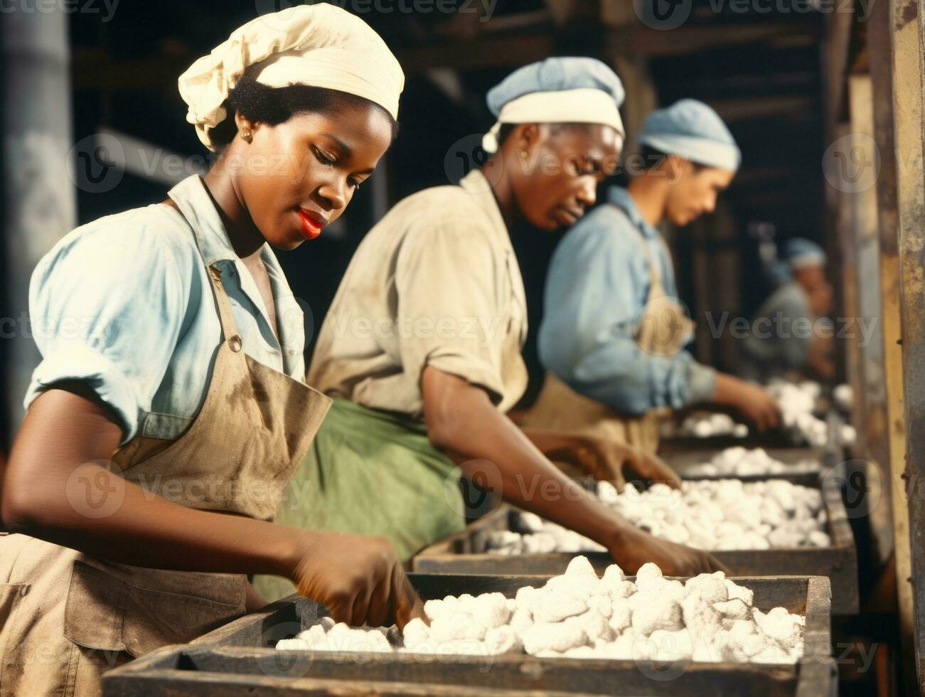 Historic colored photo of a womans daily work in the past AI Generative