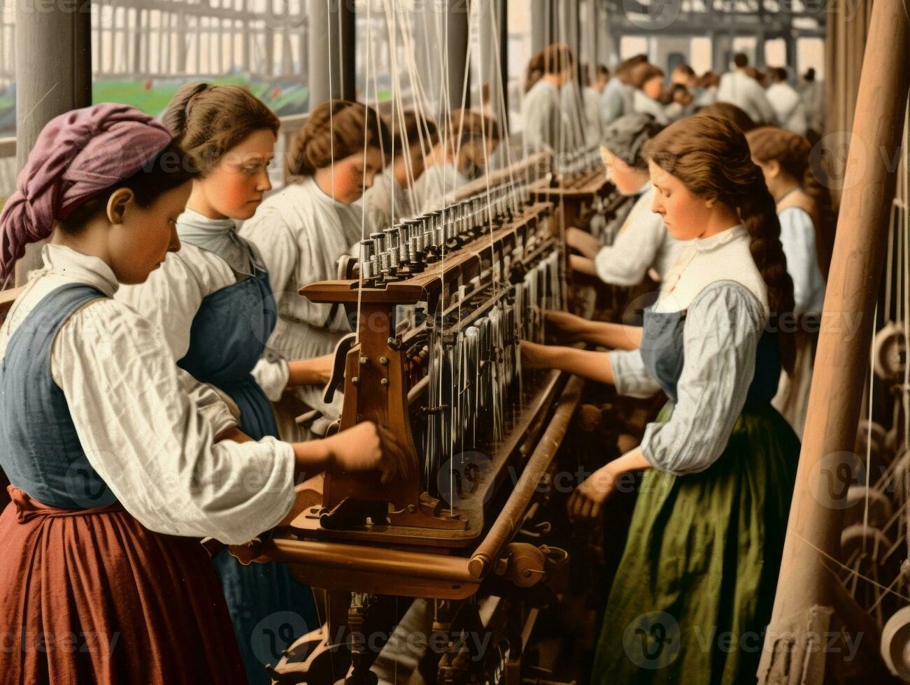 Historic colored photo of a womans daily work in the past AI Generative