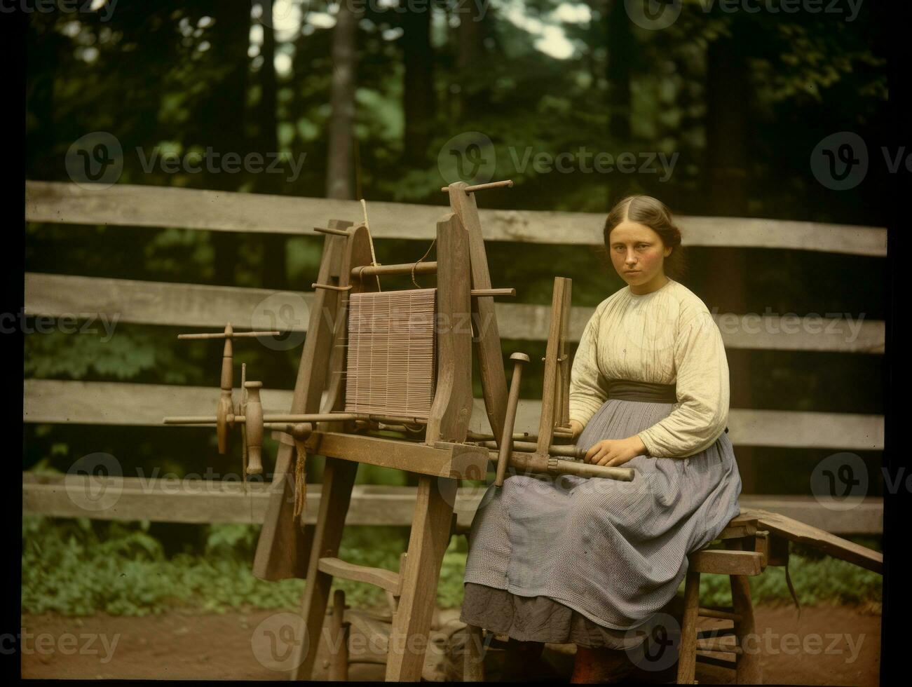 Historic colored photo of a womans daily work in the past AI Generative