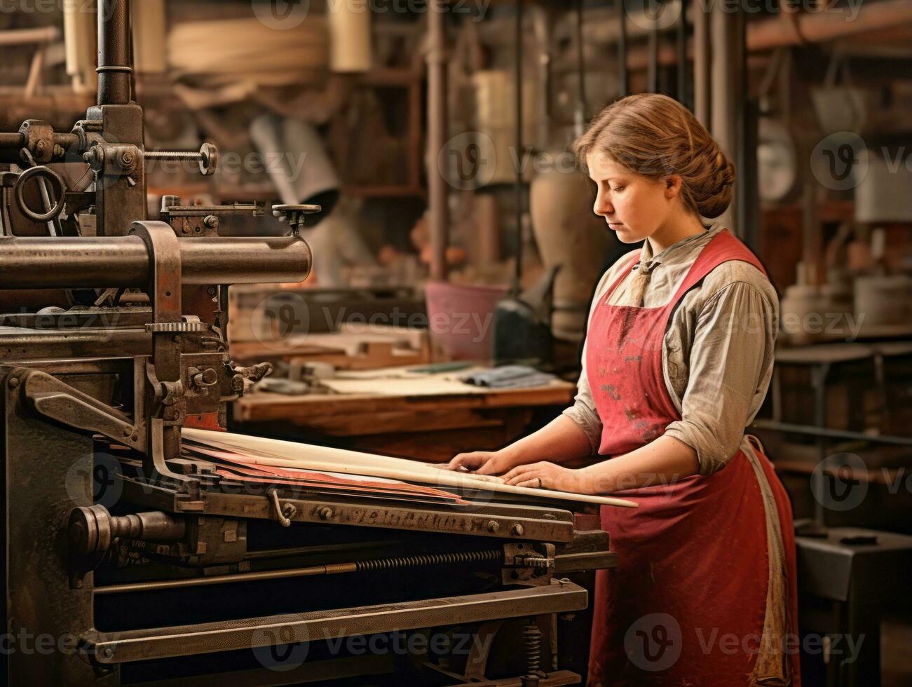 histórico de colores foto de un mujeres diario trabajo en el pasado ai generativo