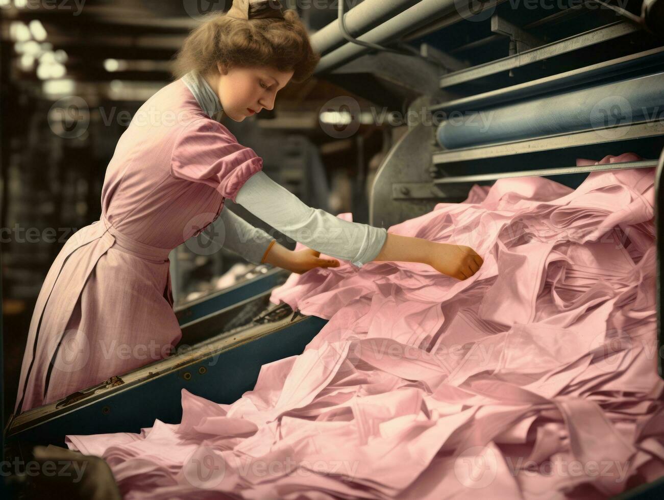 histórico de colores foto de un mujeres diario trabajo en el pasado ai generativo