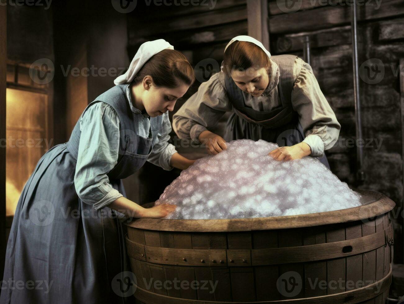 Historic colored photo of a womans daily work in the past AI Generative