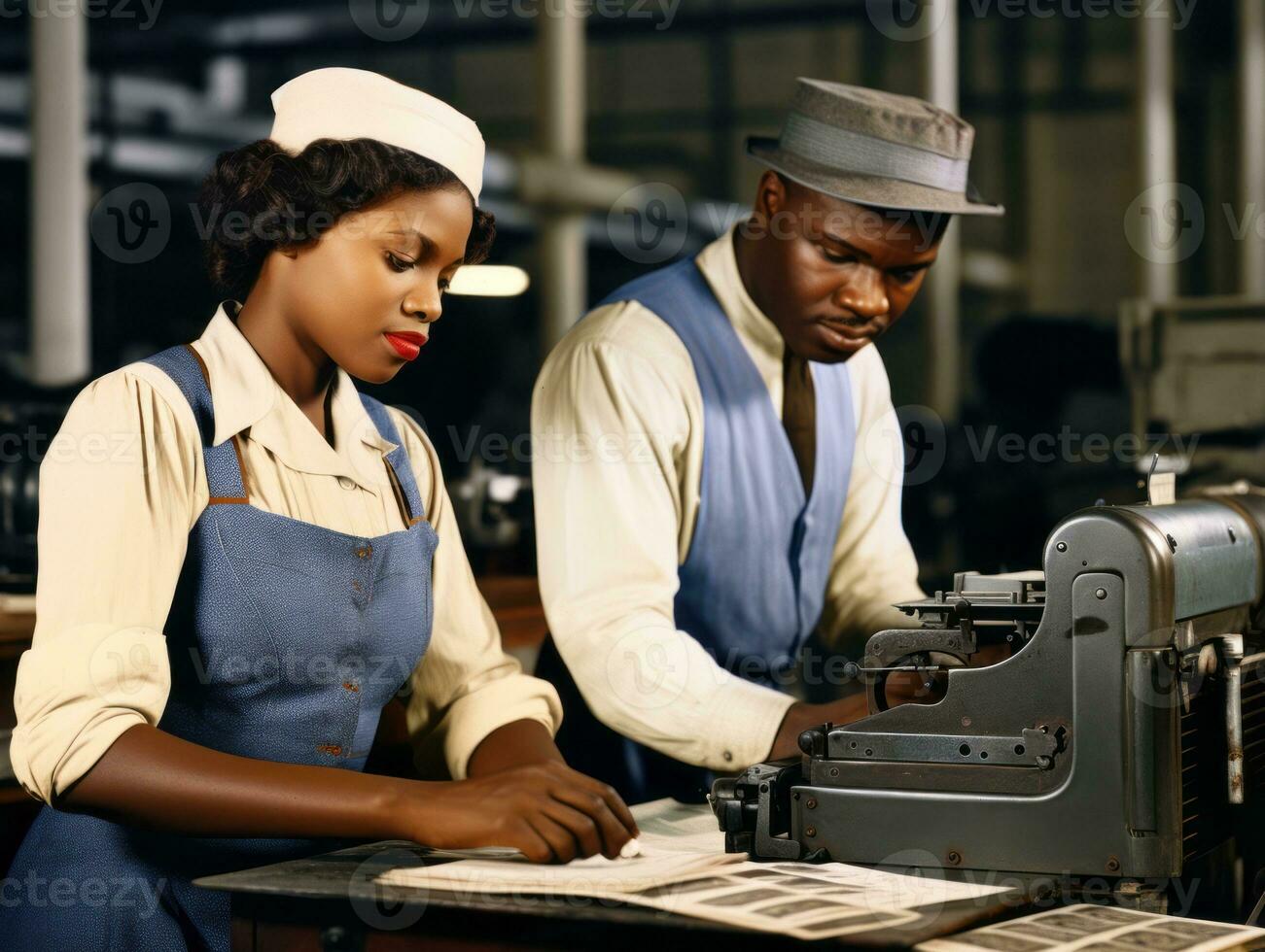 Historic colored photo of a womans daily work in the past AI Generative
