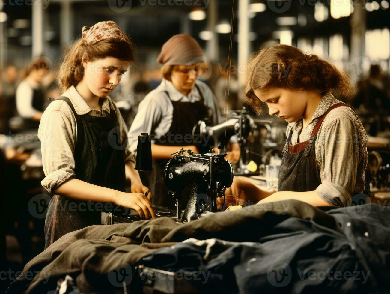 Historic colored photo of a womans daily work in the past AI Generative
