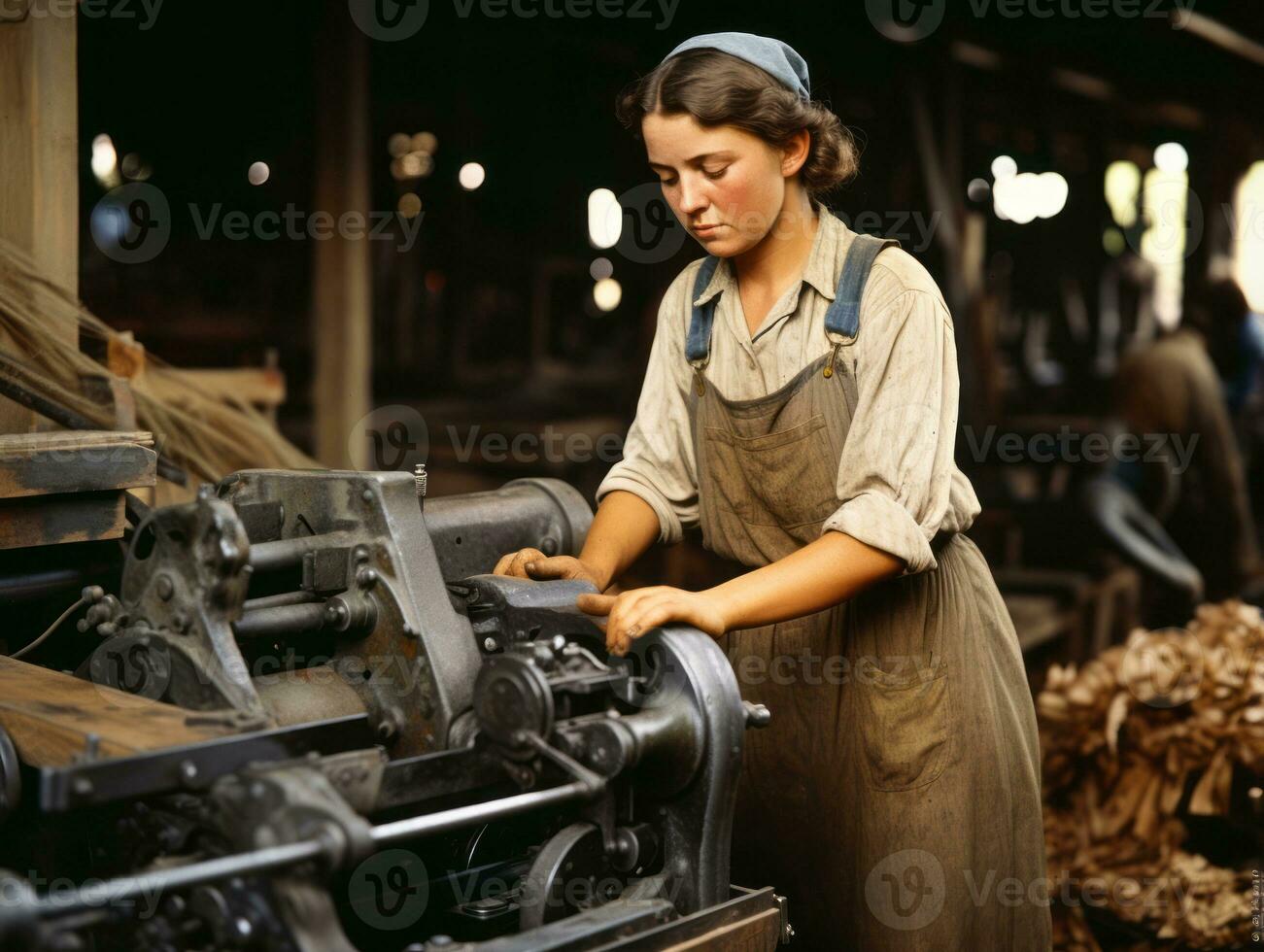Historic colored photo of a womans daily work in the past AI Generative