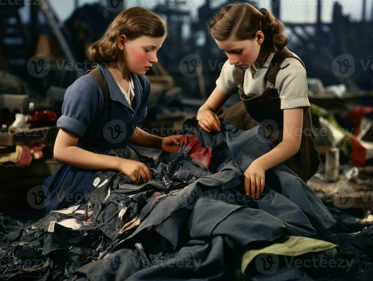 Historic colored photo of a womans daily work in the past AI Generative