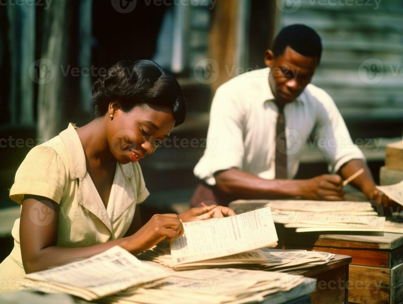 Historic colored photo of a womans daily work in the past AI Generative