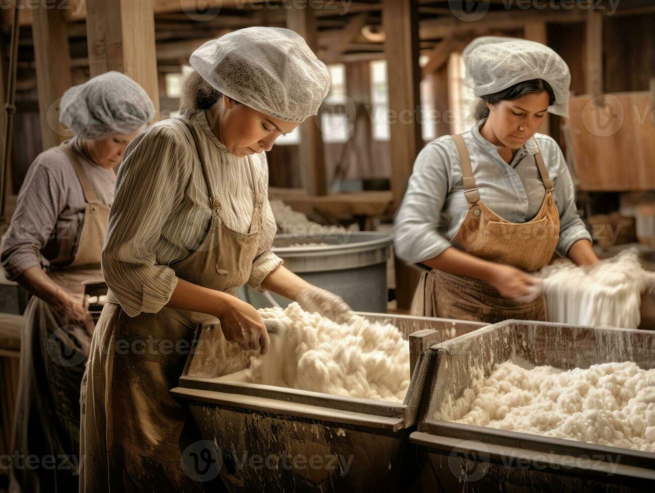 Historic colored photo of a womans daily work in the past AI Generative