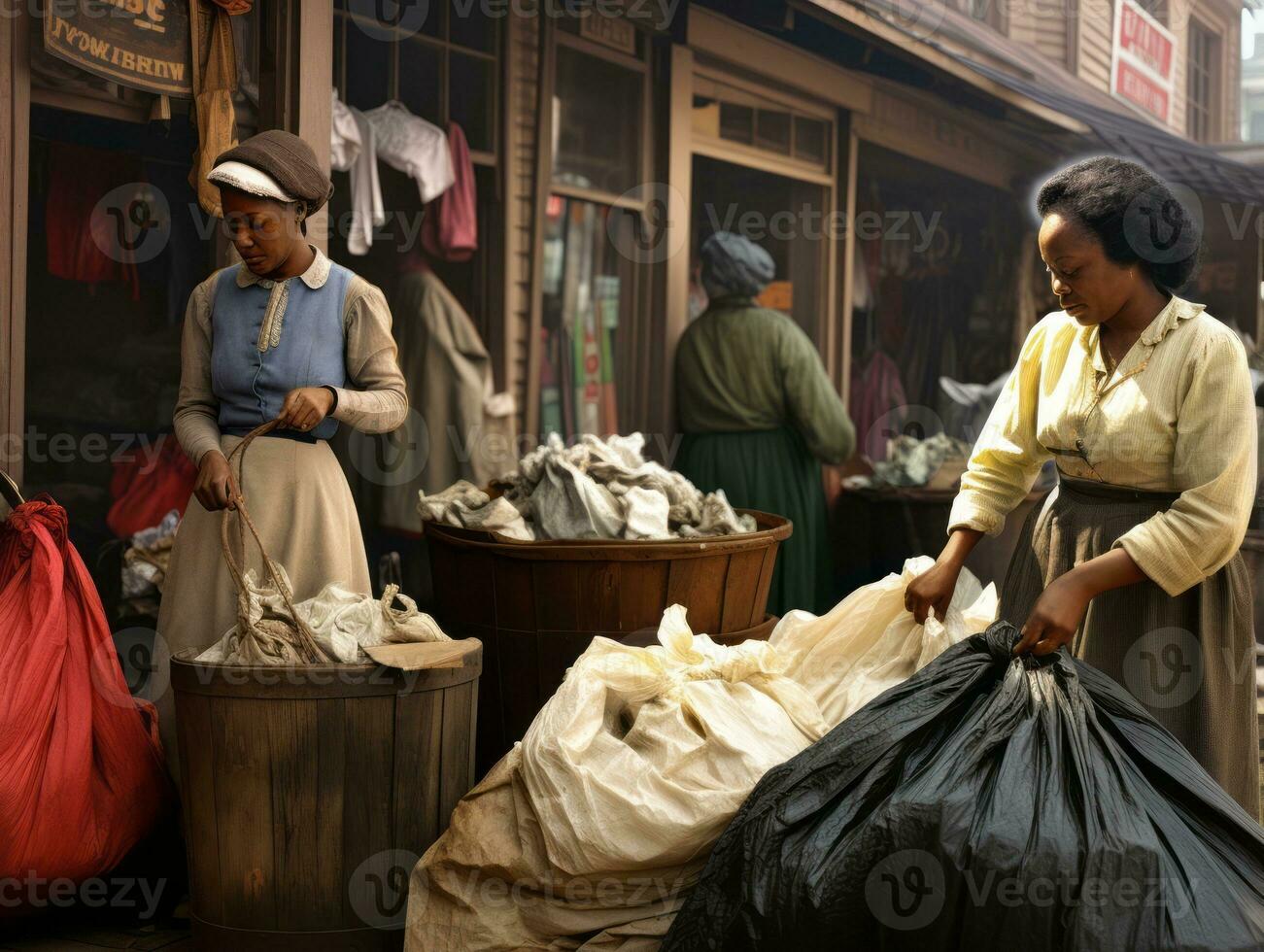 Historic colored photo of a womans daily work in the past AI Generative