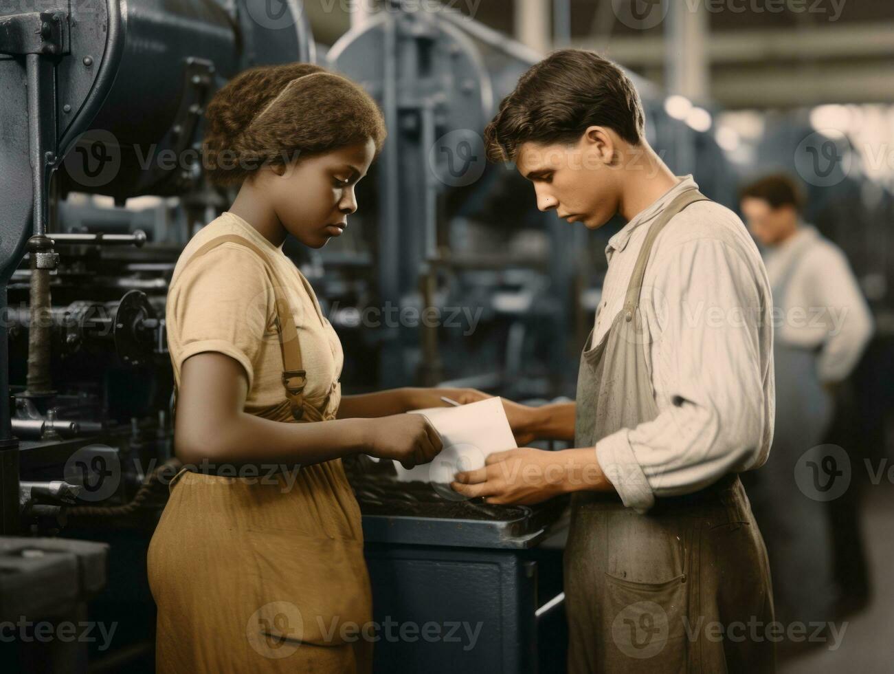 Historic colored photo of a womans daily work in the past AI Generative