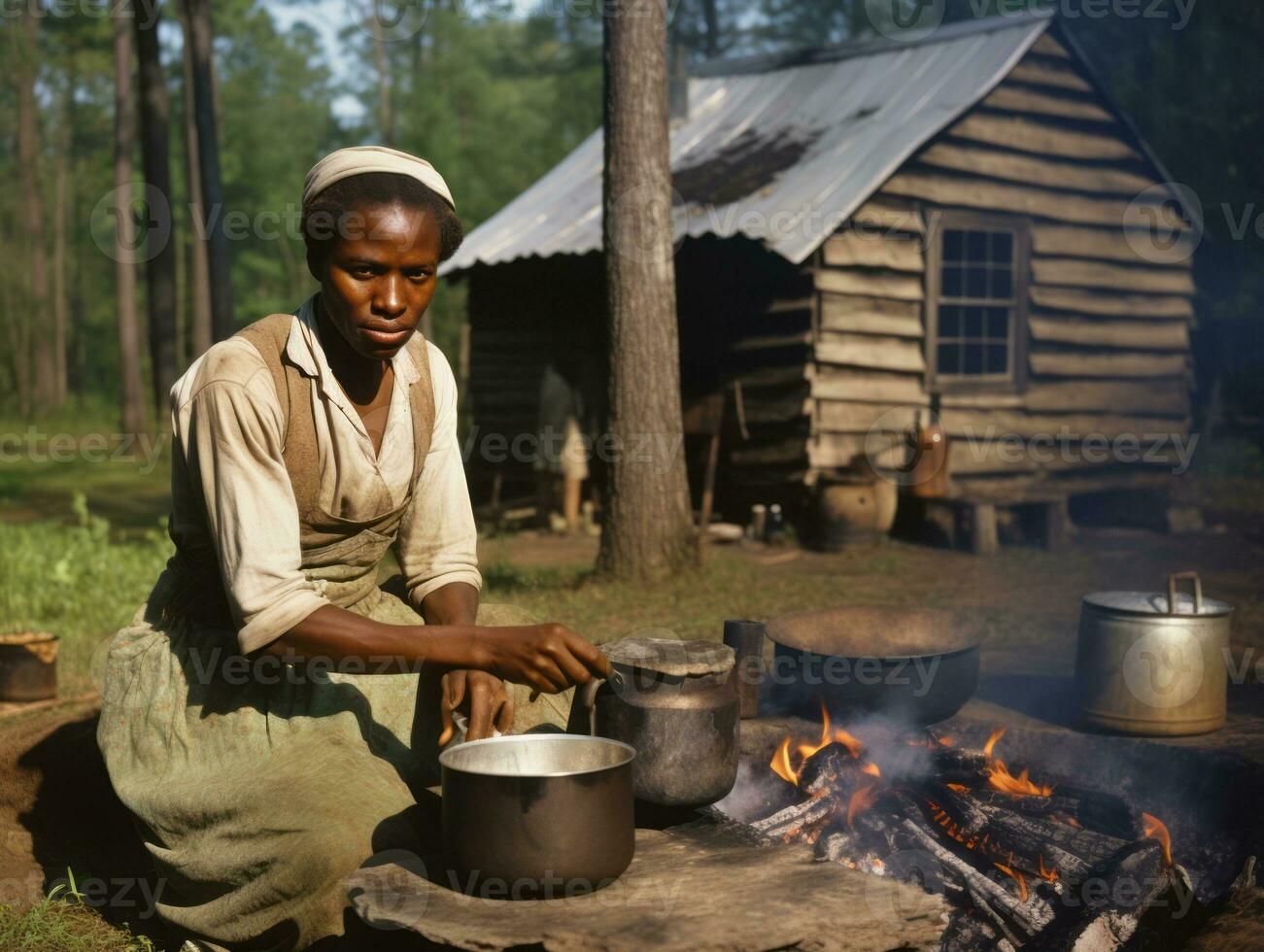 histórico de colores foto de un mujeres diario trabajo en el pasado ai generativo