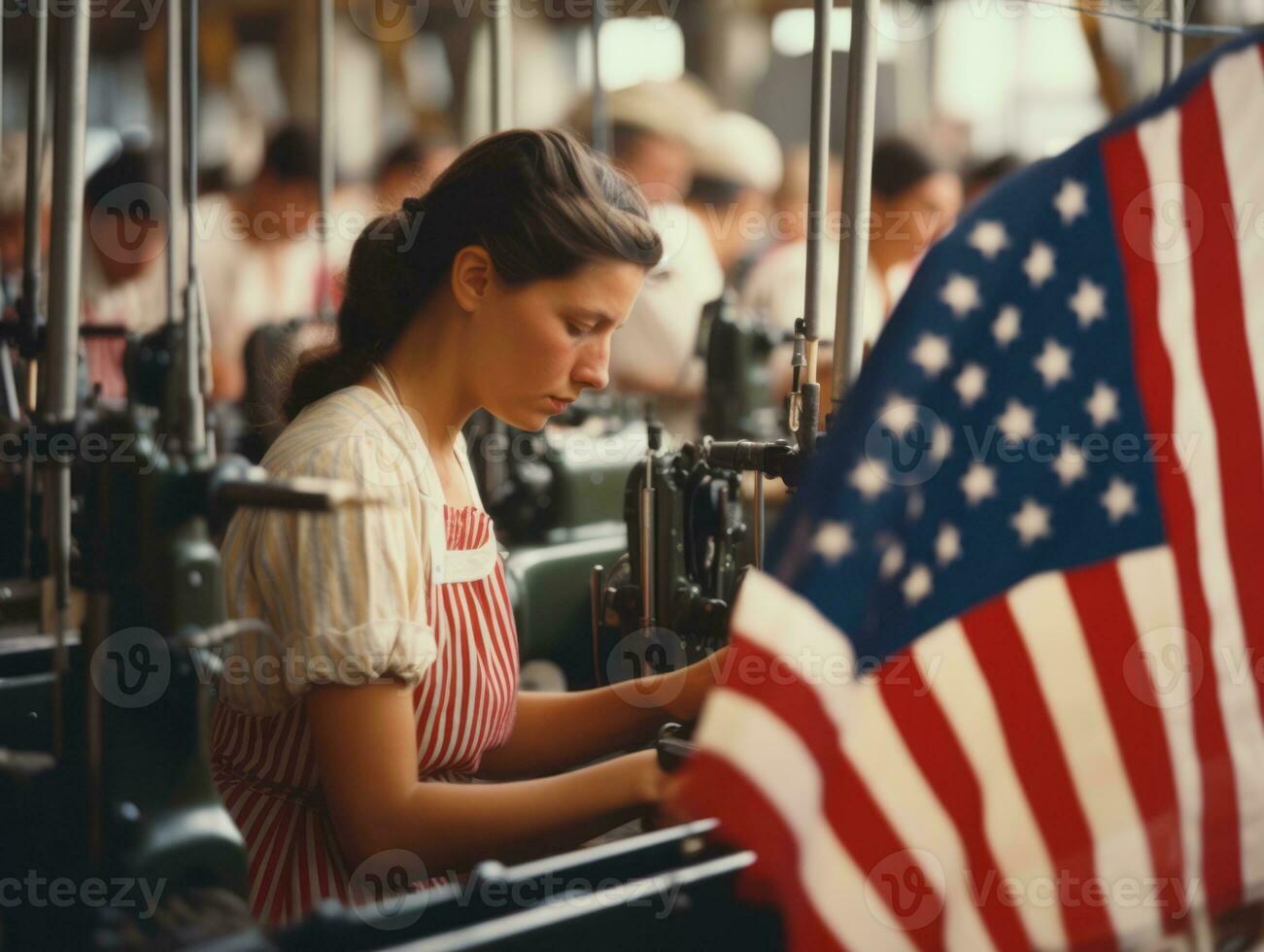 histórico de colores foto de un mujeres diario trabajo en el pasado ai generativo