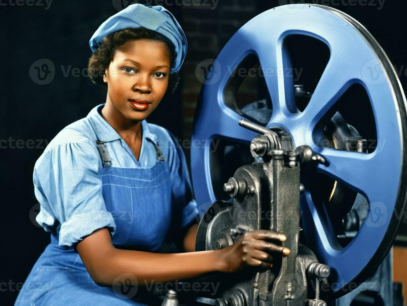 histórico de colores foto de un mujeres diario trabajo en el pasado ai generativo