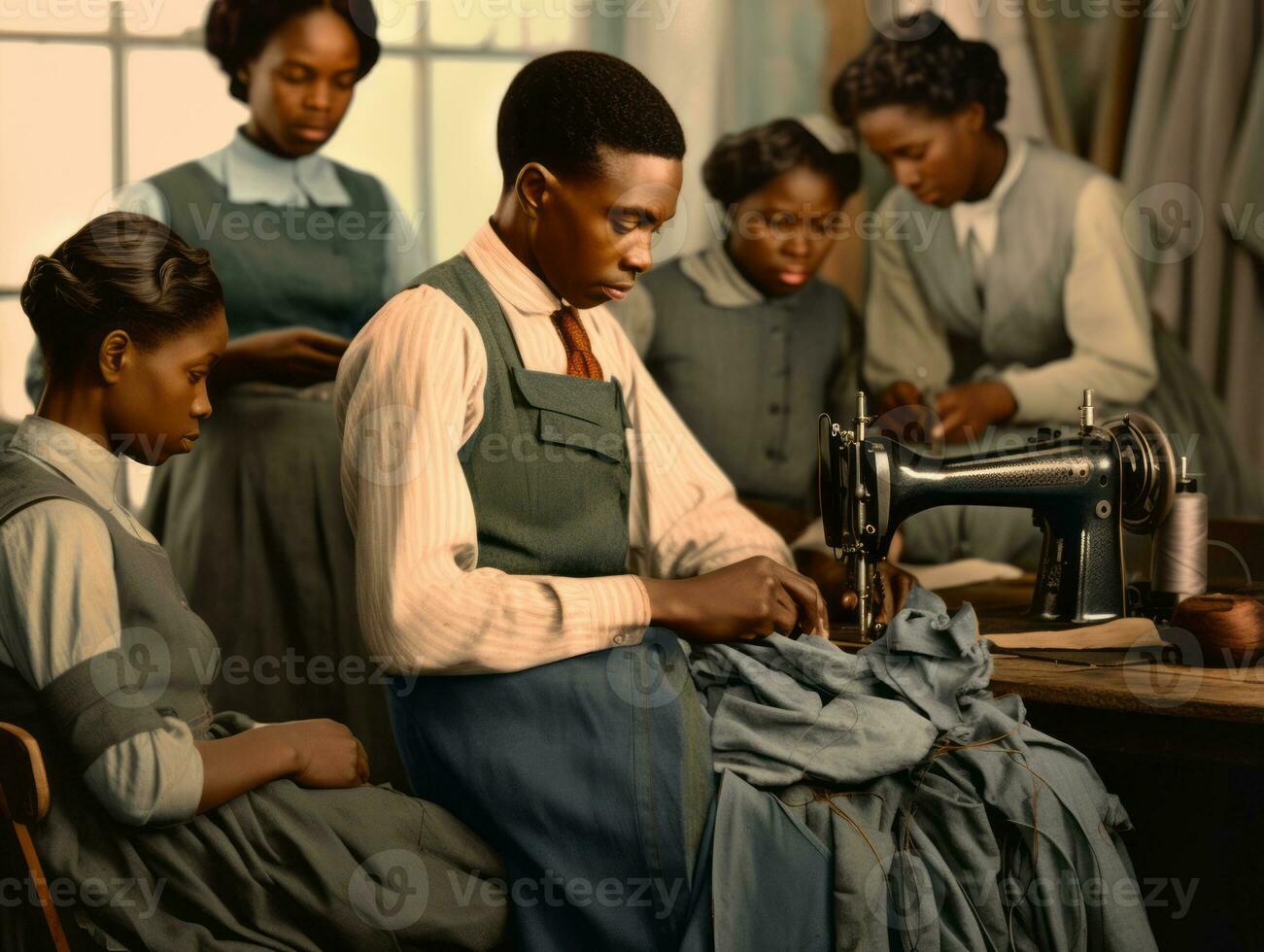 Historic colored photo of a womans daily work in the past AI Generative