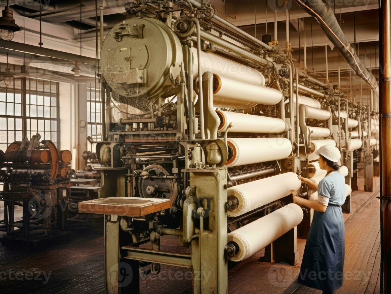 histórico de colores foto de un mujeres diario trabajo en el pasado ai generativo